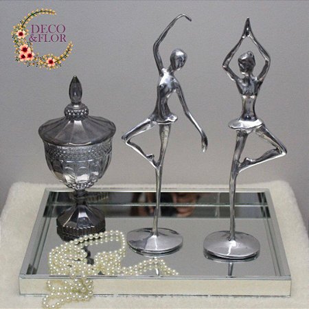 Estatuetas kit com 2 Bailarinas Alumínio Polido