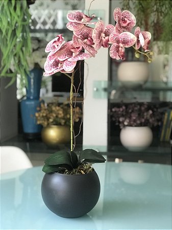 Arranjo Orquídea Rosê Artificial em 3d - Vaso Vidro Black Fosco - Deco e  Flor