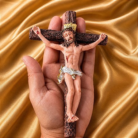 Crucifixo Resina Jesus Cruz Resina Luxo Feito a mão