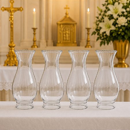 Kit Cúpulas De Vidro VazadoTransparentes Lampião Antigo 21X12-Luxo-Porta Velas