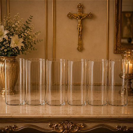Tubo Vazado Castiçal 30X14 CM Porta Velas Vidro Transparente Altar Cerimônia Festa