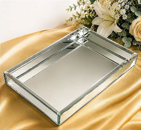 Bandeja Vidro Espelhado com bordas -35 x 3 x 25 cm