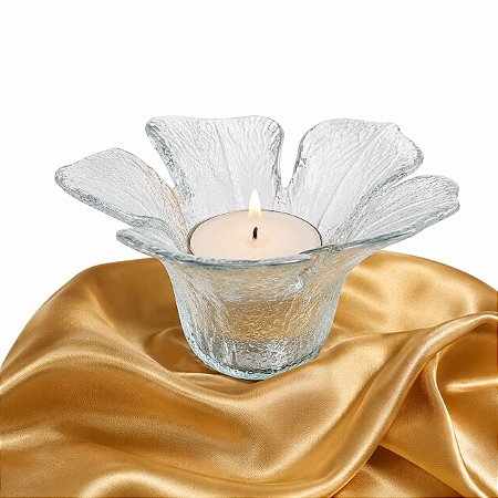 Castiçal Vidro 12x7,5 cm Modelo Flor Decoração Cerimônia Spa Festas