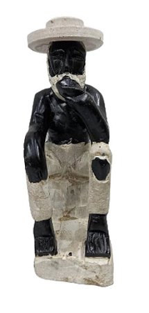 Escultura Imagem de Preto Velho Com Cachimbo Em Pedra Sabão