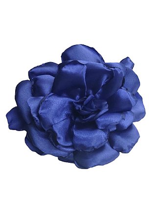 Flor de Cabelo De Cetim Azul Escuro Com Presilha