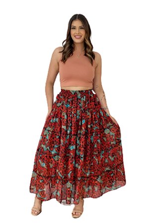 Saia longa hotsell vermelha estampada