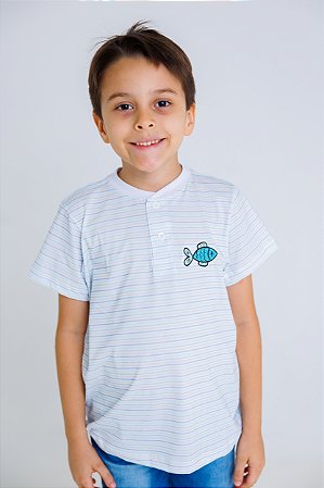 Camiseta POLO LISTRADA PEIXE - PESCA MARAVILHOSA