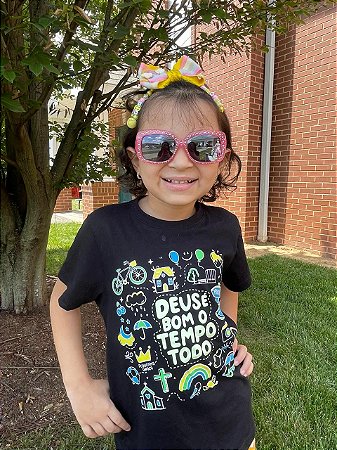 CAMISETA DEUS É BOM O TEMPO TODO - INFANTIL (Preta) - Camiseta da Liz