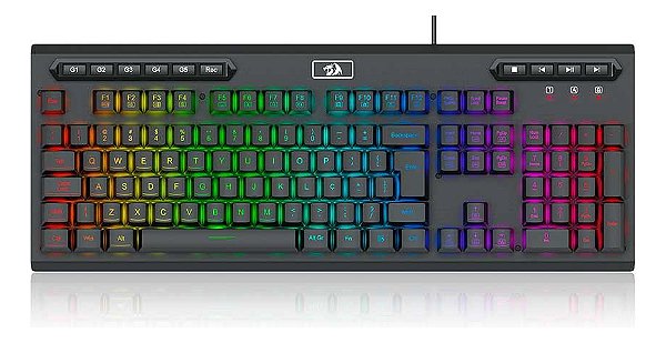 Teclado Gamer Membrana Redragon Aditya Preto RGB Com Fio