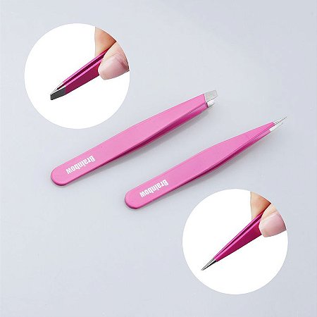 KIT 2 PINÇAS: PONTA AGULHA E CHANFRADA- ROSA