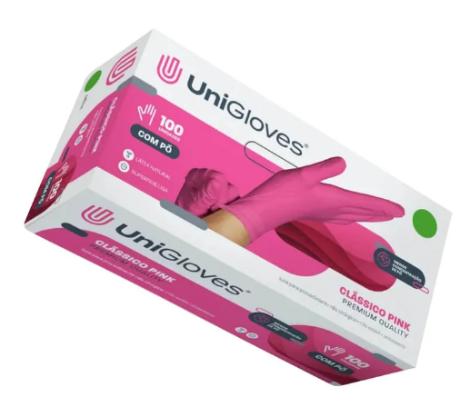 LUVA NITRÍLICA COM PÓ PINK UNIGLOVES- 100UNI P