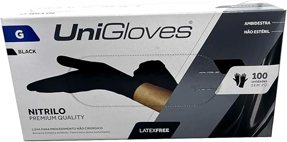 Luva de Procedimento Nitrilo Black Premium TAM -G  Unigloves