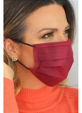 Máscara Descartável Marsala com Elástico Preto Destak Sul com 10 - Un