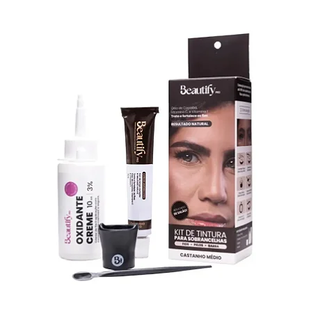 Kit Tintura Para Sobrancelhas, Fios, Pelos Beautify 10g Cast- Medio