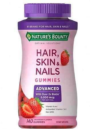 Hair, Skin, & Nails Advanced 80 Gummies - 2x mais Biotina - Nature's Bounty