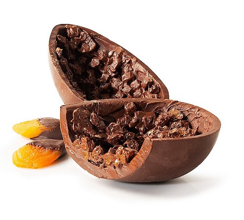 Ovo de Chocolate Meio Amargo Zero Açúcar com Pedaços de Damasco na casca