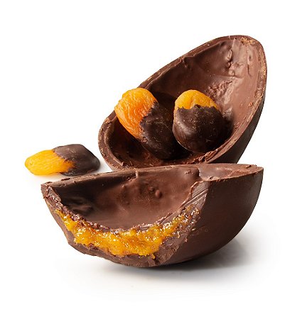 Ovo de Chocolate Meio Amargo Zero Açúcar recheado com Polpa de Damasco