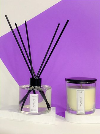 Kit Lavanda Vela Aromática 170g + Difusor de Ambiente - Vidro