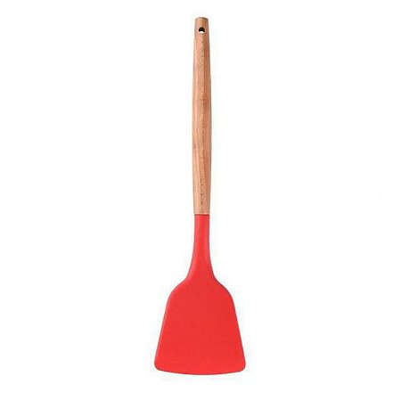 Espátula de Silicone Chapa Grande 32cm Cabo Madeira Vermelha