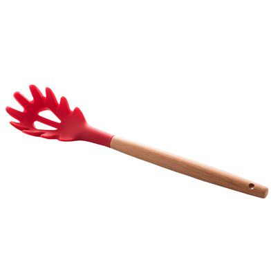 Pegador de Macarrão Silicone e Madeira Grande 32cm Vermelho