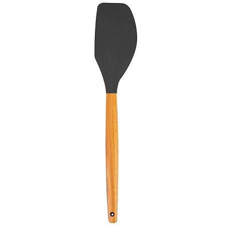 Espátula de Silicone Curva Cabo Madeira Grande 31cm Preta