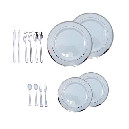 Kit Jantar e Sobremesa Descartável Luxo para 30 Convidados