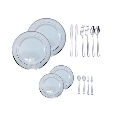 Kit Copo Taça Prato Talher Descartável Luxo 16 convidados