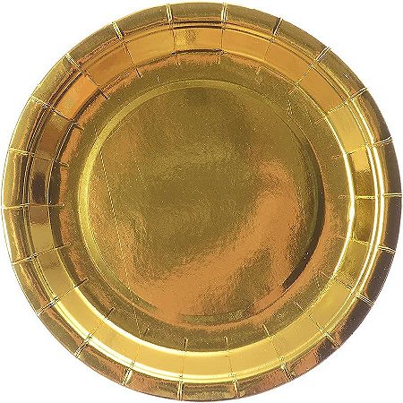 10 Pratos Sobremesa 18cm Descartáveis de Luxo em Papel Para Festa - Dourado