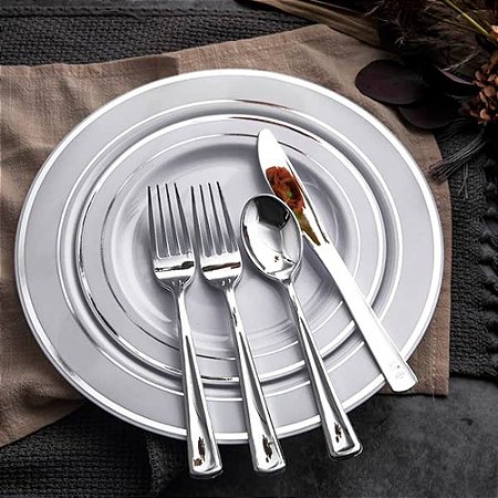 Kit 80 Garfos 18,5cm Grandes de Luxo em Plástico Prata