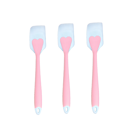Kit 3 Espátulas Silicone Cozinha Coração 28cm Reforçada