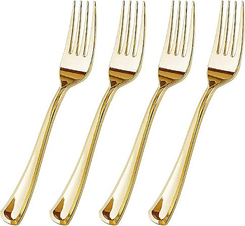 Kit 40 Garfos 18,5cm Descartáveis de Luxo  em Plástico - Gold