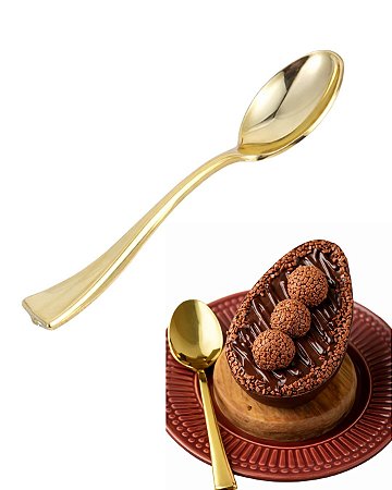 10 Colheres Sobremesa 17cm Descartáveis de Luxo em Plástico Gold