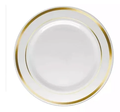 5 Pratos Sobremesa 19cm Descartáveis de Luxo em Plástico Gold