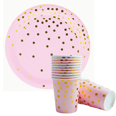 Kit Festa Chá de Bebê Menina Revelação Prato e Copo Descartável Papel Rosa