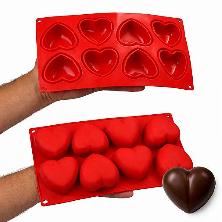 Forma Silicone Coração 8 Cavidades Doce Gourmet Chocolate