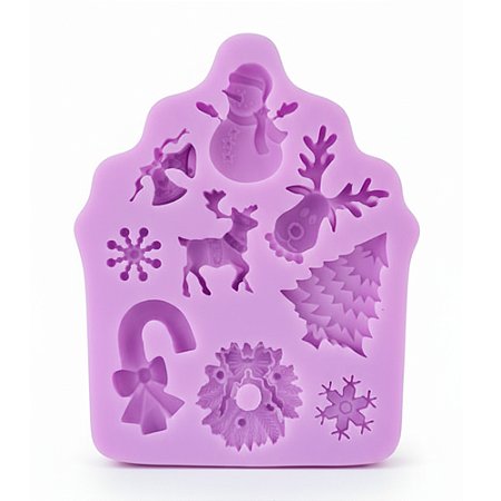 Molde Forma Silicone Natal Rena Árvore Guirlanda Floco Boneco Neve Sino Confeitaria Decoração Chocolate