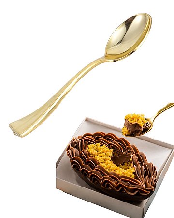 100 Colheres Sobremesa Ovo Páscoa 17cm Descartáveis Luxo Plástico Gold