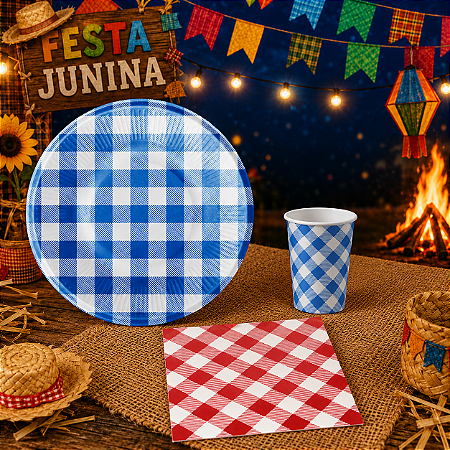 60 Convidados Pratos Copos Guardanapos de Papel Kit Festa Junina