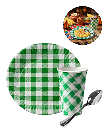 Kit Festa Junina 10 Convidados Pratos Copos Colher 14cm Papel