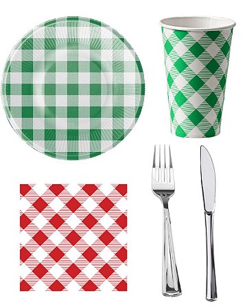 Kit 20 Convidados Pratos Copos Papel Garfo Faca Refeição Plástico Guardanapos Festa Junina