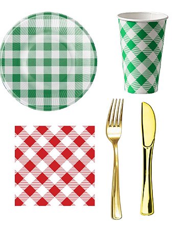 Kit 20 Convidados Pratos Copos Papel Garfo Faca Refeição Plástico Guardanapos Festa Junina