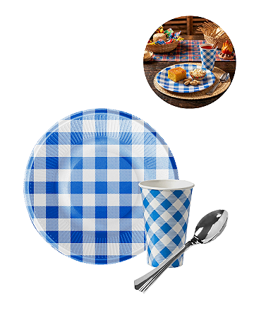 Kit 20 Convidados Colher 14cm Plástico Pratos Copos Festa Junina Papel
