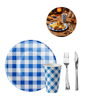 Kit 20 Convidados Grafo Faca Refeição Plástico Pratos Copos Festa Junina Papel