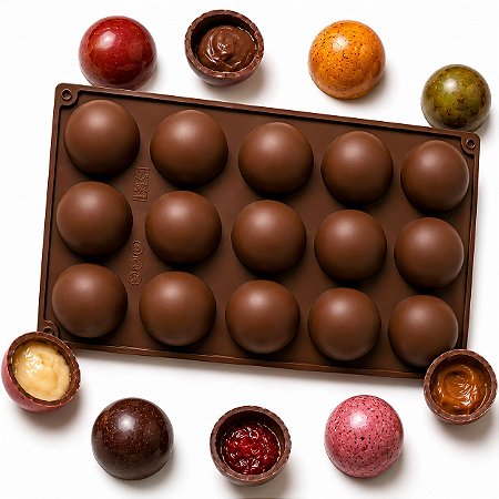 Forma de Silicone para Bombons e Trufas 15 Cavidades Esféricas - Antiaderente
