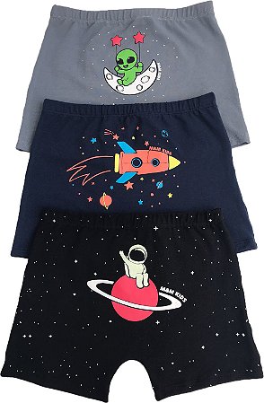 Kit com 03 Cuecas Boxer Infantil - Mário Astronauta