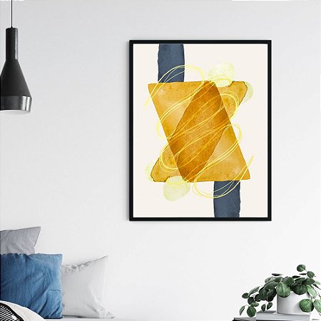 Quadro Decorativo Abstrato Brushes GeomÃ©trico Amarelo