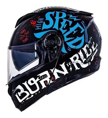 CAPACETE ARTICULADO NORISK FORCE BORN TO RIDE AZUL
