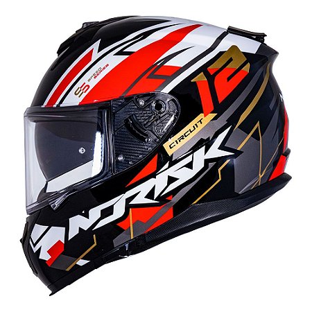 Capacete Norisk Strada circuit Preto Vermelho dourado