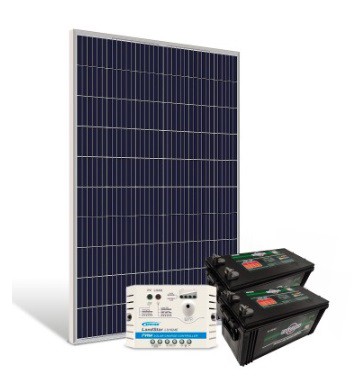 Kit Energia Solar Off Grid c/ Bateria 330Wp - até 1.113Wh/dia