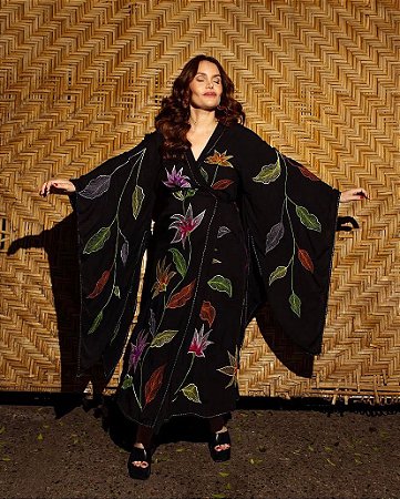 Kaftan Longo Em Tecido Collab Rosá